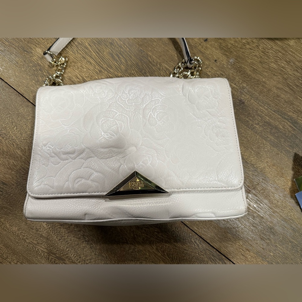Karl Lagerfeld White Flower Embossed Shoulder Bag